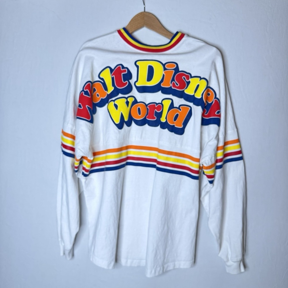 Walt Disney Parks Spirit Jersey Sz L  1971 Retro Rainbow Stripe Puff 100% Cotton